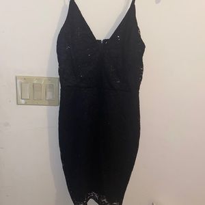 Black lace and sequins mini dress